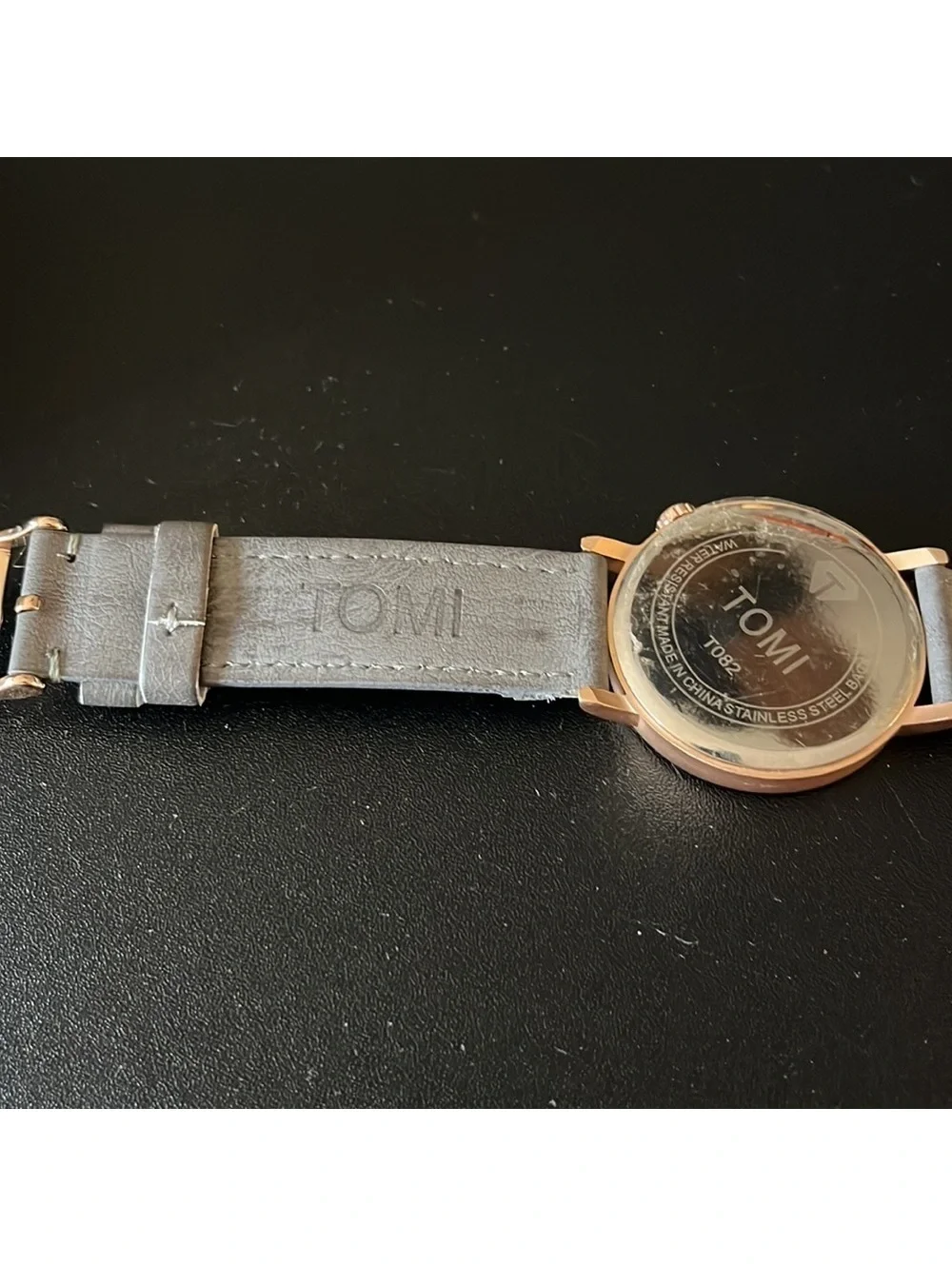 EUC Tomi Mens watch -gray leather band 40mm